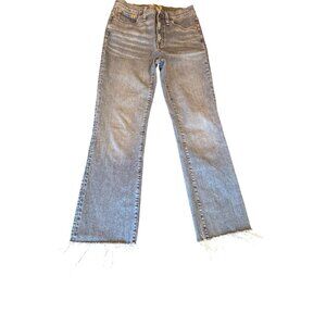 Madewell Mid-Rise Kick Out Jeans 28T Womens Frayed Hem Blue Denim Sustainable
